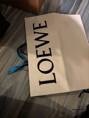 Loewe Cream Shopping Bag with Turquoise Ribbon